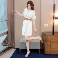 丝柏舍2020春女气质纯色简约收腰显瘦短袖连衣裙S01R0153L