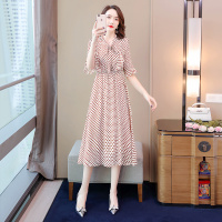 丝柏舍2020春装女时尚高腰修身显瘦雪纺波点连衣裙S01R0342L