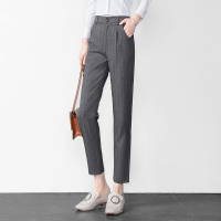 丝柏舍2020春装女时尚休闲高腰宽松九分哈伦格子裤S01R0734K