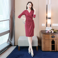 丝柏舍2020春装女时尚V领修身显瘦包臀气质中长款连衣裙S01B0350L