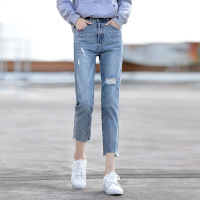 丝柏舍2020春季女时尚韩版宽松休闲破洞九分牛仔裤S01T0073K