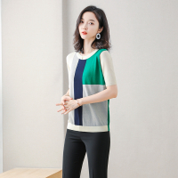 丝柏舍2020夏装女圆领短袖撞色套头针织衫S02S0001Z