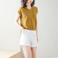 丝柏舍2020夏装女时尚纯色连帽短袖修身套头针织衫S02D0001Z