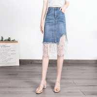 丝柏舍2020夏女时尚韩版高腰蕾丝拼接中长款半身裙S02S0042B