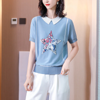 丝柏舍2020夏季女时尚短袖宽松遮肉青春减龄针织衫S02F0006Z