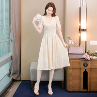 丝柏舍2020夏装女时尚法式仙女裙V领气质短袖连衣裙S02R2993L