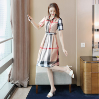 丝柏舍2020夏装收腰女士时尚POLO领气质淑女短袖格纹连衣裙S02R2479L