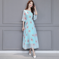 丝柏舍2020夏季大花韩版宽松飘逸七分袖长款连衣裙S91R1148L
