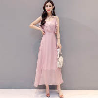 丝柏舍2020夏装女纯色方领无袖收腰修身长款连衣裙S82R0380L