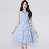 丝柏舍2020女装夏装V领绣花收腰无袖中长款连衣裙S82R0240L