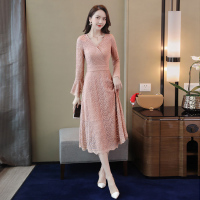 丝柏舍春装女2020纯色显瘦喇叭袖裙子中长款连衣裙S91R0251L