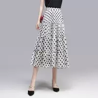 丝柏舍2020夏装女时尚简约波点拼接高腰中长款半身裙S92R0730B