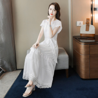 丝柏舍2020夏季女装蕾丝拼接简约收腰长款连衣裙S92R2112L