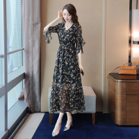 丝柏舍夏装2020款女韩版V领显瘦碎花小清新长款连衣裙S91R0387L