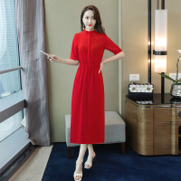 丝柏舍2020夏季纯色立领收腰修身侧开叉中长连衣裙S92R0272L
