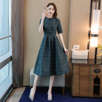 丝柏舍2020秋女装圆领五分袖收腰连衣裙中长伞裙S91R1283L