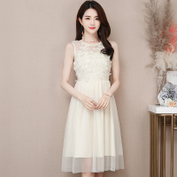 丝柏舍2020夏女圆领无袖蕾丝收腰修身中款公主裙S82R0366L