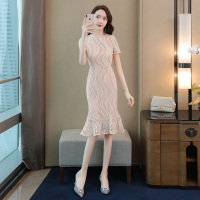 丝柏舍2020夏季圆领短袖收腰显瘦鱼尾中长连衣裙女S92R2062L