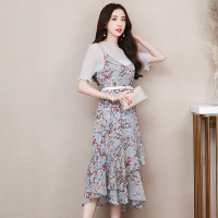 丝柏舍2020秋女装纯色圆领简约印花吊带裙套装S82R0073N