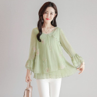丝柏舍2020女装印花两层下摆小清新宽松套头雪纺衫S82R1214S