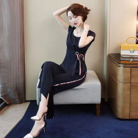 丝柏舍套装女2020圆领短袖上衣搭侧边条纹阔腿裤S92R0856N
