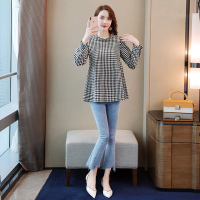 丝柏舍2020秋季女黑白格长袖宽松后背扣子流行衬衫S91R0849C