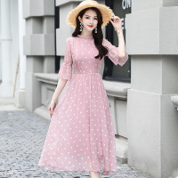 丝柏舍2020年夏女装气质喇叭袖收腰修身长款连衣裙S82R0833L