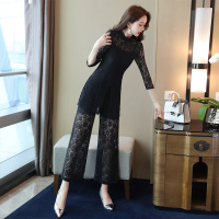 丝柏舍秋装2020款女气质优雅蕾丝开叉上衣搭阔腿裤套装S91B0421N