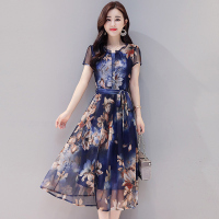 丝柏舍2020夏装女装时尚圆领短袖印花中长款连衣裙S82R2133L