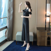丝柏舍夏装2020女纯色露肩短袖上衣搭宽松阔腿裤套装S92R0035N