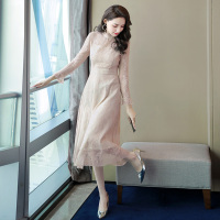 丝柏舍2020秋女时尚纯色淑女拼接修身中长款连衣裙S91R1364L