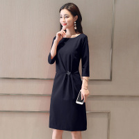 丝柏舍2020夏装女纯色简约气质优雅圆领中长款连衣裙S91R0705L