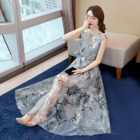 丝柏舍2020秋季女圆领印花收腰显瘦复古连衣裙S92R0602L