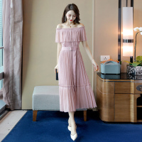 丝柏舍2020秋季女纯色简约淑女拼接网纱中长连衣裙S92R0767L