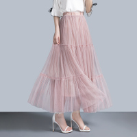 丝柏舍秋装女2020时尚纯色显瘦网纱中长款半身裙S91T0137B