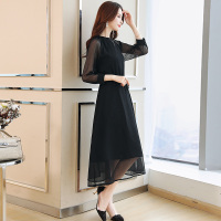 丝柏舍2020女圆领纯色七分袖气质收腰雪纺连衣裙S91R0646L