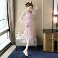 丝柏舍秋装2020纯色气质七分袖蕾丝中长款连衣裙潮S91R0945L