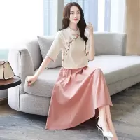 丝柏舍2020秋复古立领中国风上衣搭半身裙套装S91R0015N