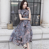 丝柏舍2020夏装女装时尚民族风印花立领长款连衣裙S82R1129L