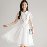 丝柏舍2020年夏季女装刺绣高腰显瘦中长短袖连衣裙S82R0983L