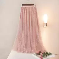 丝柏舍2020秋女时尚淑女松紧腰网纱亮片百褶半身裙S91T1188B