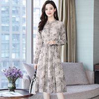 丝柏舍2020秋女装气质优雅印花立领中长款连衣裙S91R0093L