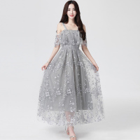 丝柏舍2020年夏季女装露肩收腰气质仙女大摆连衣裙S82R0697L