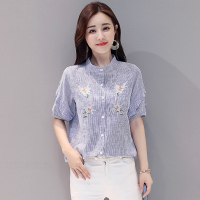 丝柏舍夏装2020女韩版圆领五分袖纽扣常规款衬衫S82R2157C