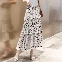 丝柏舍2020夏季女拼接雪纺复古碎花波点中长半身裙S92T2192B