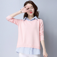 丝柏舍2020年秋季女装翻领宽松套头假两件针织衫S71F0104-2