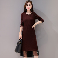 丝柏舍秋装女2020蕾丝拼接式长袖修身中长款连衣裙S83R0147L