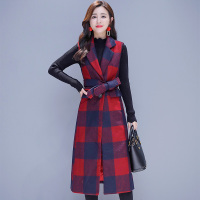 丝柏舍秋装2020女格子口袋中长款系带收腰显瘦马甲大衣S84R0178J