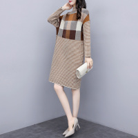 丝柏舍连衣裙韩版格子撞色拼接时尚修身打底裙2020秋冬S94P0034L