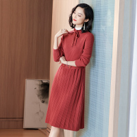 丝柏舍2020冬装女纯色半高领长袖修身中长款连衣裙S94U0048L